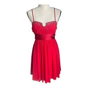 VTG Y2K City Triangles Red Sequin Empire Babydoll Dress M Prom Cocktail Party